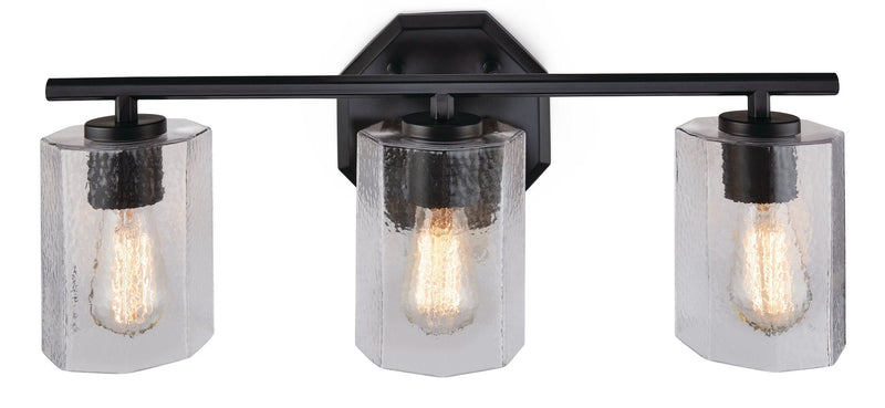 CANVAS Bridgewater 3-Light Vanity Light Fixture with Rippled Glass Shade, Black C1