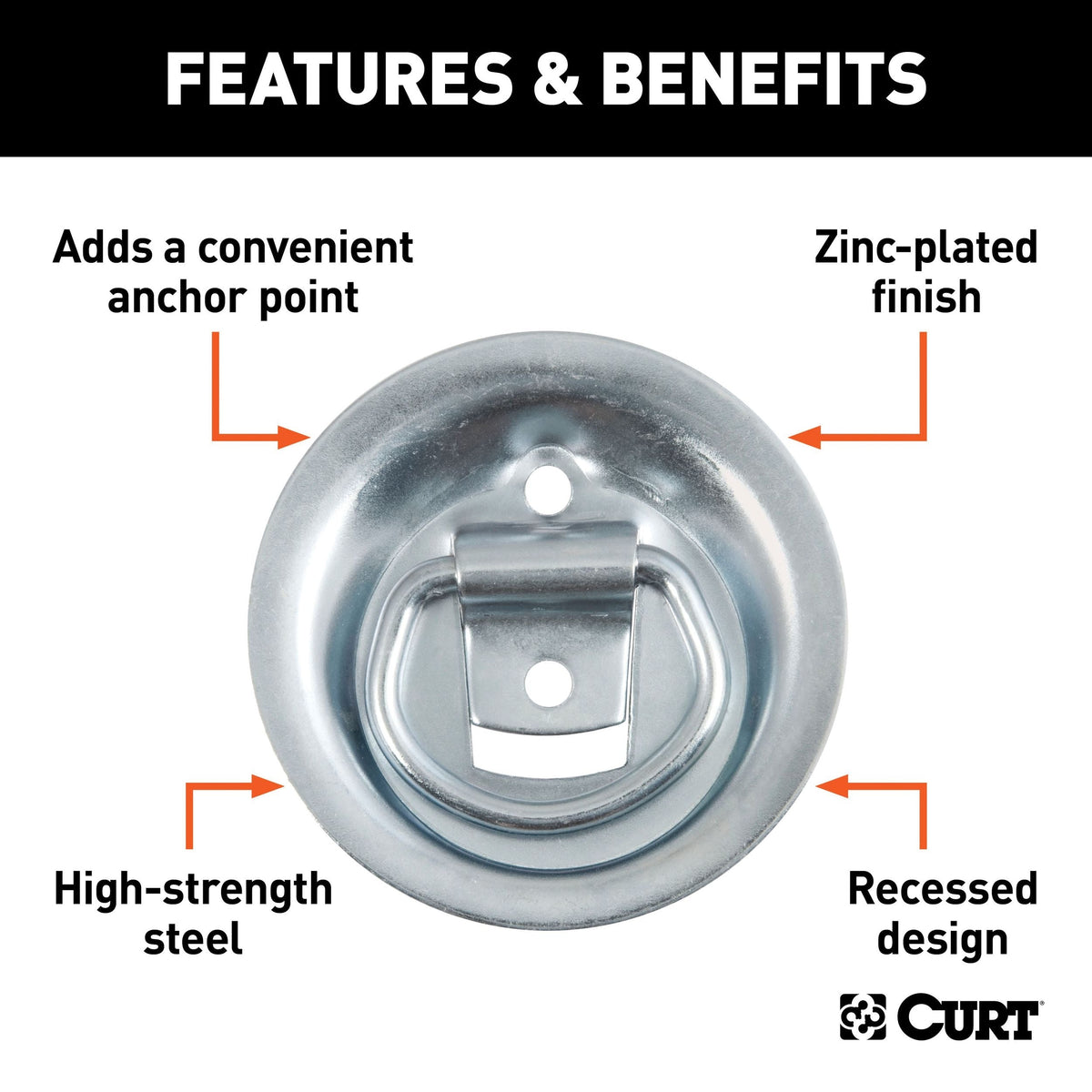 CURT 83710 1-1/8-in x 1-5/8-in Recessed Tie-Down Ring (1000-lb, Clear Zinc)
