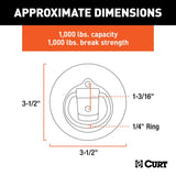 CURT 83710 1-1/8-in x 1-5/8-in Recessed Tie-Down Ring (1000-lb, Clear Zinc)
