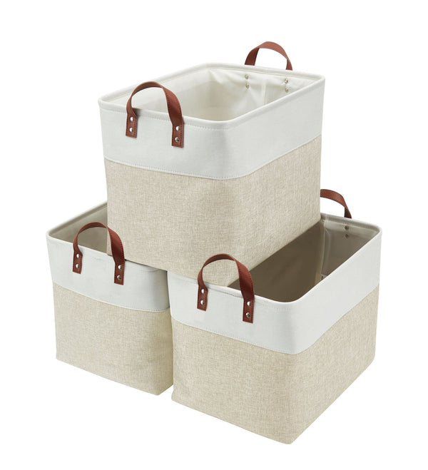 Decomomo Jumbo Foldable Storage Basket, 42-L, 3-pk, Beige X3