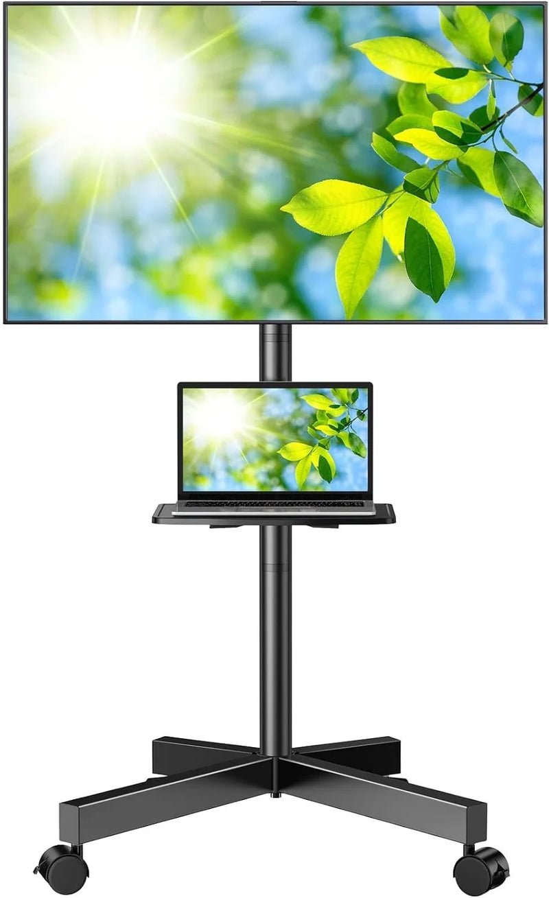 Mobile TV Stand for 23-60 Inch LCD LED Flat/Curved Panel Screen TVs, Tilt TV Cart Holds up to 88Lbs Portable Stand with Laptop Shelf Rolling Floor Max VESA 400x400mm (PSTVMC06) A3