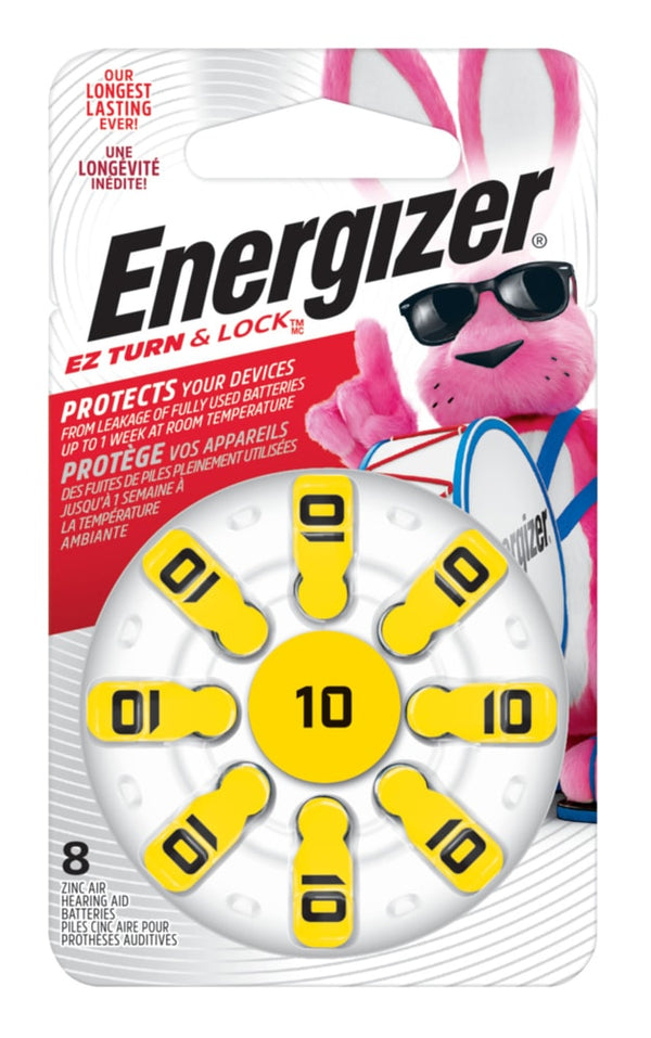 Energizer 8-pk Size AZ10 1.4V / 1.4 Volt Zinc Hearing Aid Batteries, EZ Turn Lock G3