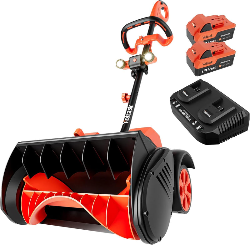 Cordless Snow Shovel with Wheels, 48V | 16-Inch | 4-Ah Brushless Cordless Snow Blower, Battery Snow Blower with Directional Plate & LED Lights (2 * 24V Battery & Dual Quick Charger Included) Q1