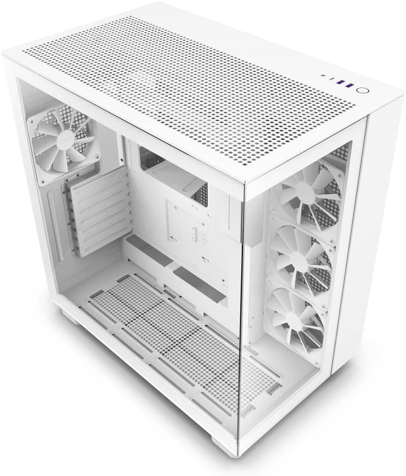 H9 Flow Dual-Chamber ATX Mid-Tower PC Gaming Case – High-Airflow Perforated Top Panel – Tempered Glass Front & Side Panels – 360mm Radiator Support – Cable Management – White W1