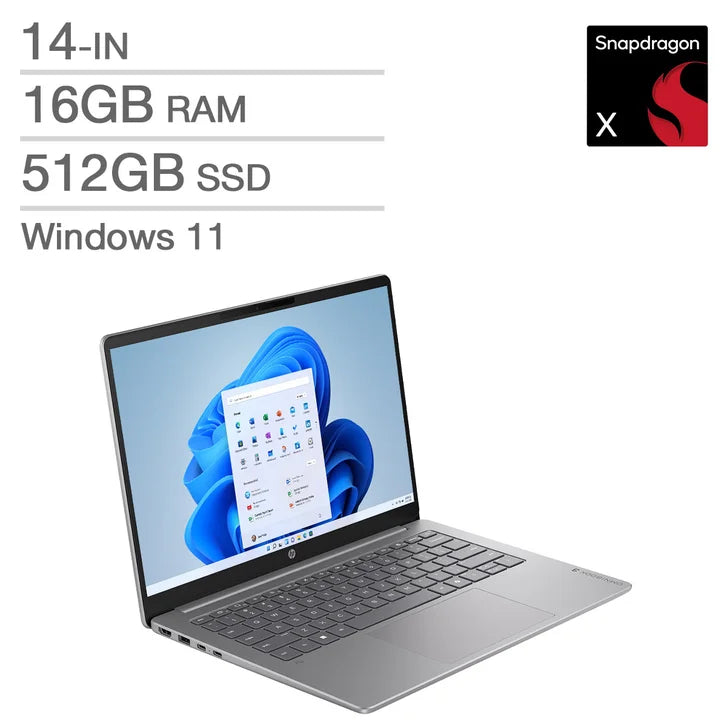HP OmniBook 3 Next Gen AI Copilot+ PC 14-in Laptop, Snapdragon X X1-26-100 - 16GB RAM, 512GB SSD, Qualcomm Adreno N5