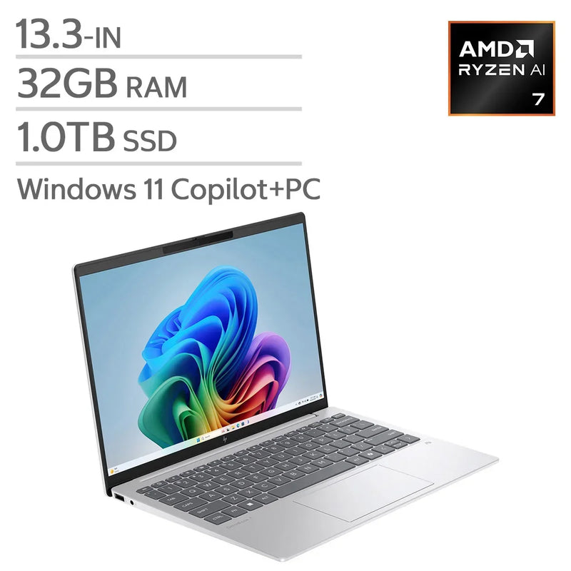 HP Omnibook 7 Aero 13.3-in. Copilot+ PC Laptop, AMD Ryzen AI 7 350, 32 GB RAM, 1 TB SSD L8