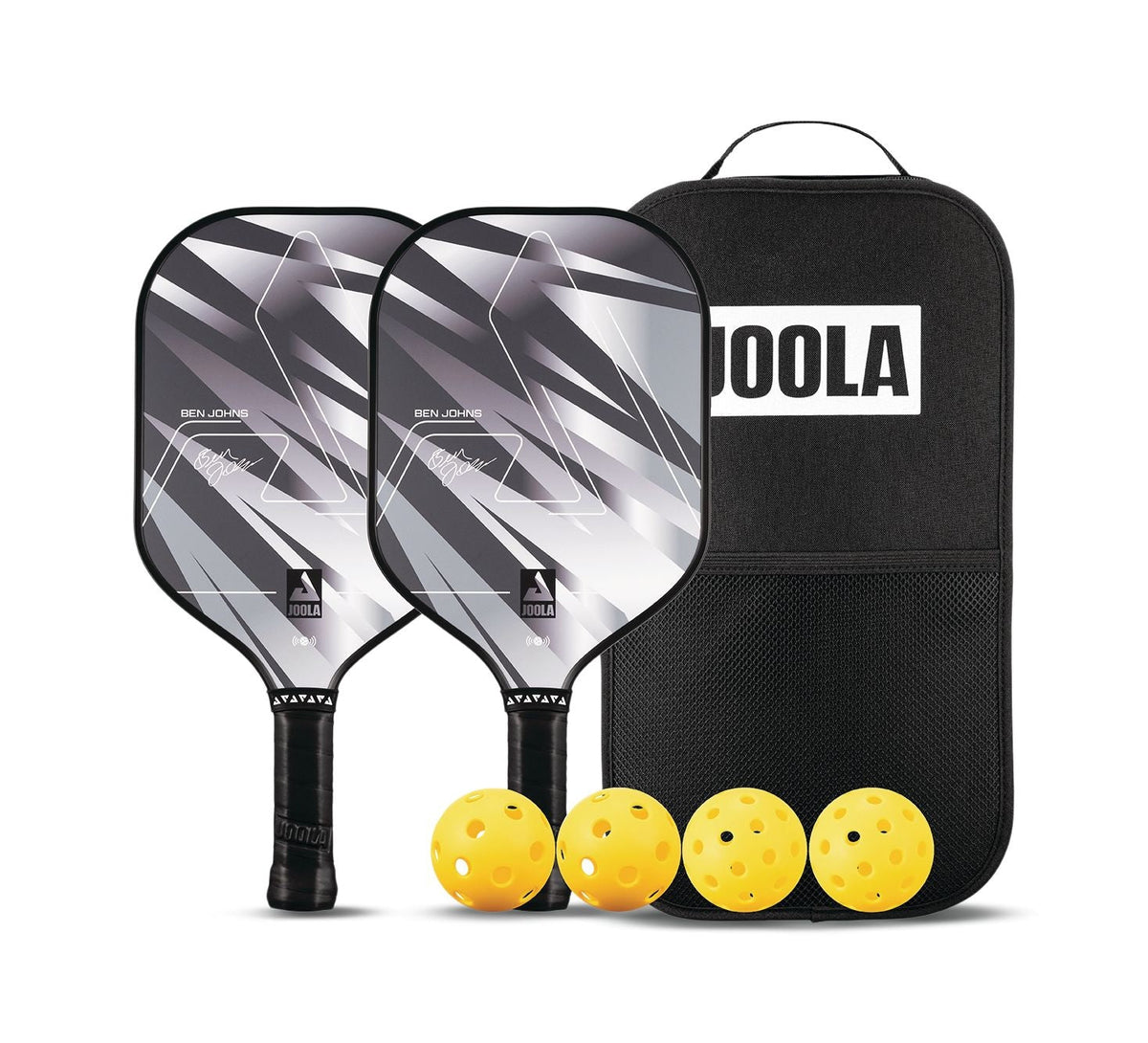 Joola Ben Johns Silver Lightning 10mm Pickleball Paddle & Indoor/Outdoor Ball Set, Black