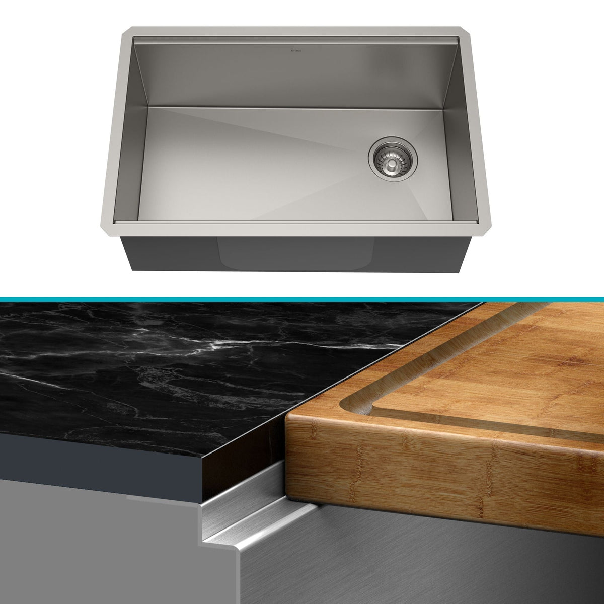 Kraus Kore Undermount Stainless Steel Single Bowl Kitchen Sink with Add-Ons, 27x19x11-in