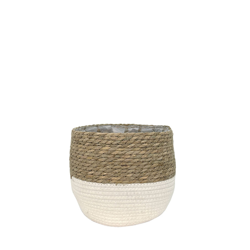 Lynne Weave Cotton Jute Round Basket Planter with Leaf-Proof Plastic Lining, 4-in D0
