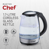 MASTER Chef Cordless Electric Kettle with Blue Light, Glass, 1.7L