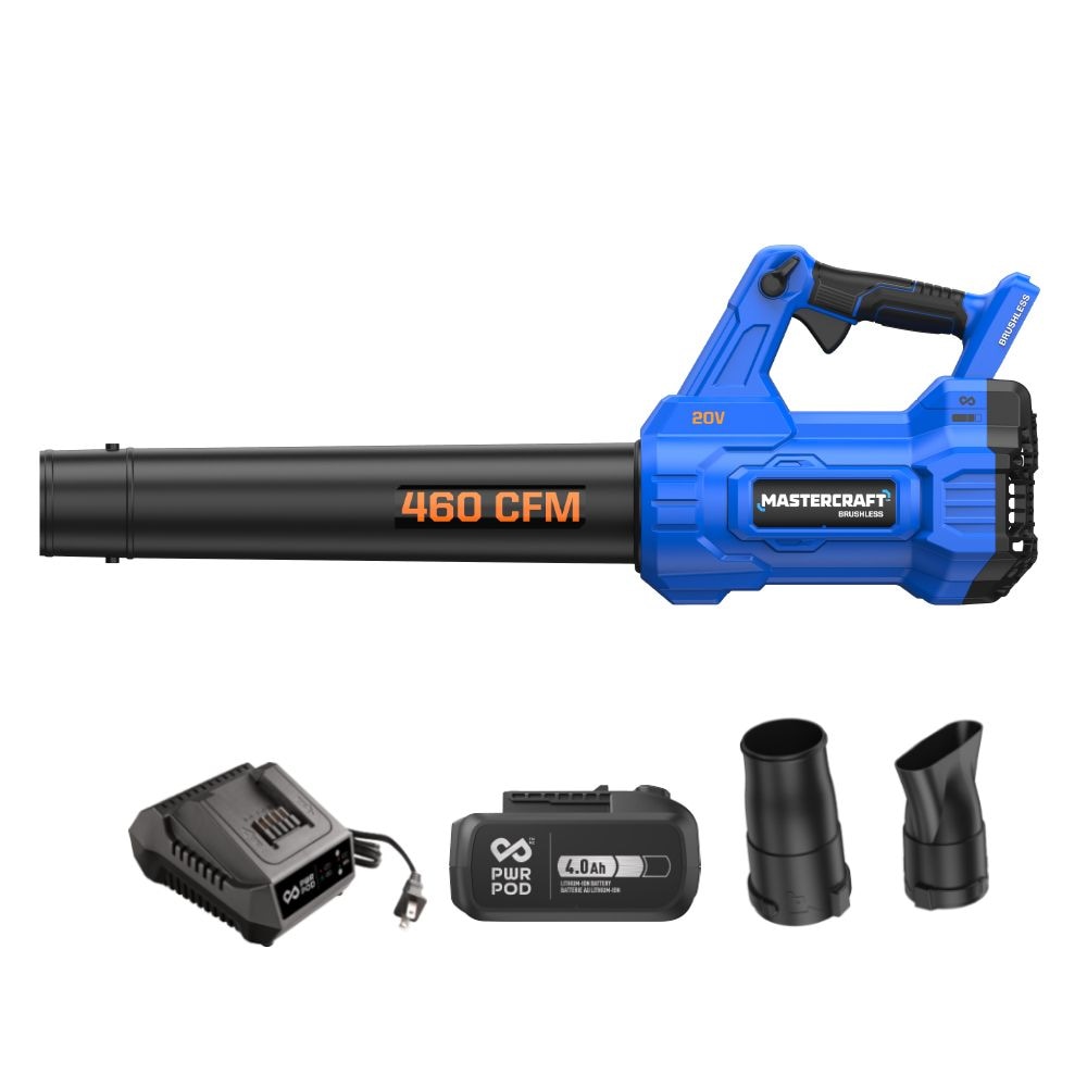 Mastercraft 20V Cordless 460 CFM Brushless Leaf Blower Kit with PWRPOD 4 Ah Battery and Charger