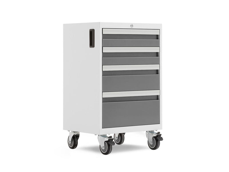 NewAge Bold 3.0 Series Lockable 4-Drawer Rolling Tool Cabinet, Fully-Welded, 600-lb Capacity, White/Platinum, 21-in J5