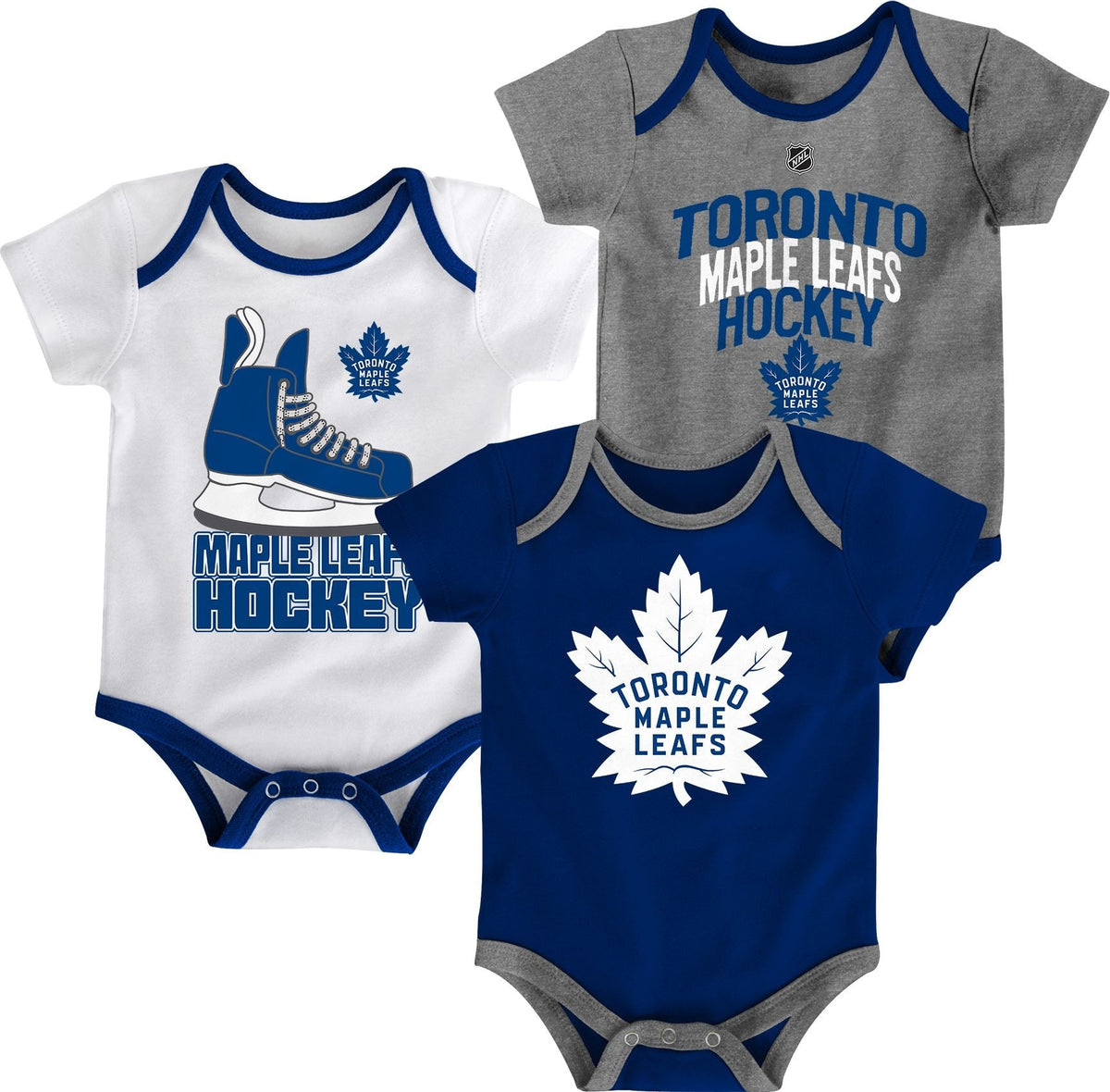 NHL Toronto Maple Leafs Infant/Baby Bodysuit Onesie, Blue/White/Grey, 3-pk