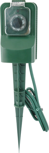 NOMA 3-Outlet Outdoor Power Stake with 6-ft Cord and Timer, Green