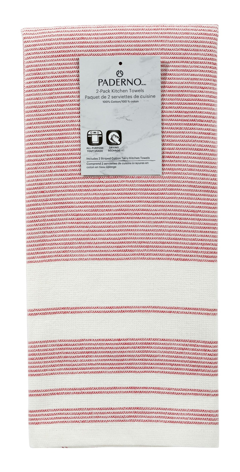 PADERNO All-Purpose Striped Flatweave Terry Kitchen Towels, Red, 2-pk