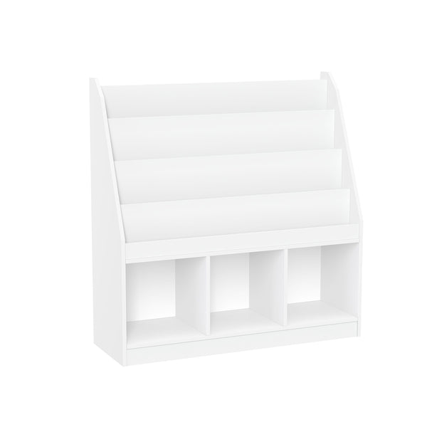 RiverRidge Home Kids' Playroom Bookrack with 3 Toy Organizer Cubbies & 4 Book Shelves, White D9