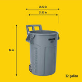 Rubbermaid Commercial Wheeled Brute Circular Outdoor Garbage Can, Grey, 121-L