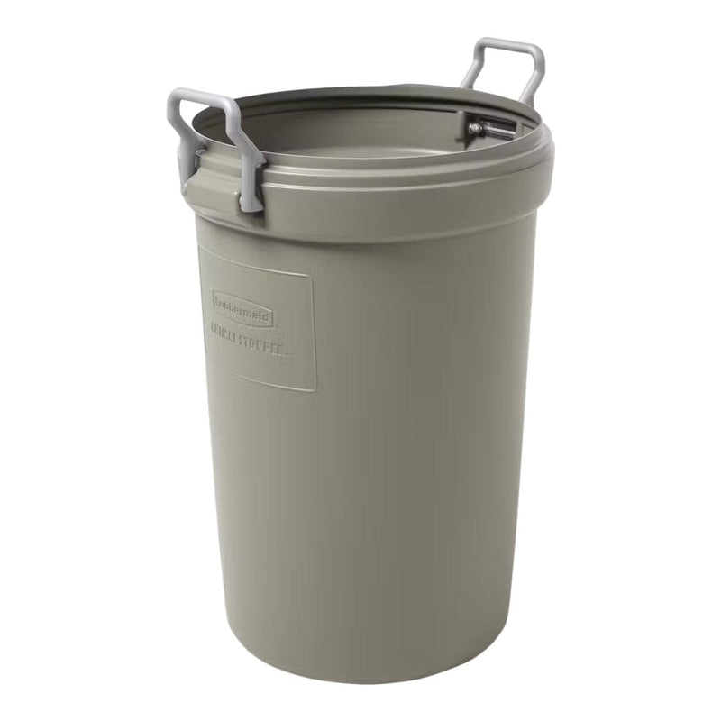 Rubbermaid Plastic Circular Animal Stopper Garbage Can, Grey, 121-L E0