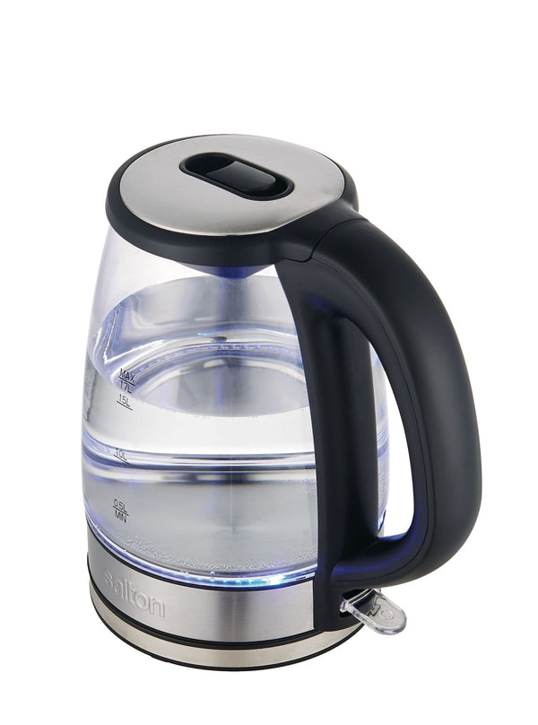 Salton Cordless Electric Glass Kettle with Auto Shut Off, Black/Stainless Steel, 1.7-L Q6
