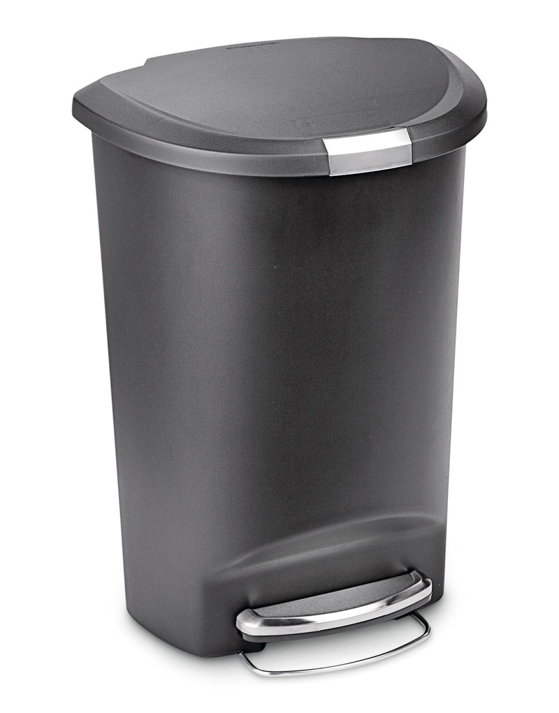 simplehuman Plastic D-Shaped Step Garbage Can, Black, 50-L E9