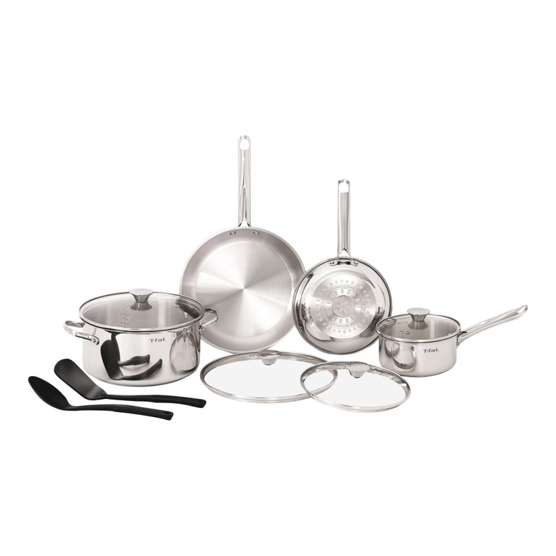 T-Fal Viva Stainless Steel Cookware Set, Dishwasher & Oven Safe, Pots and Pans Set, 10-pc C4