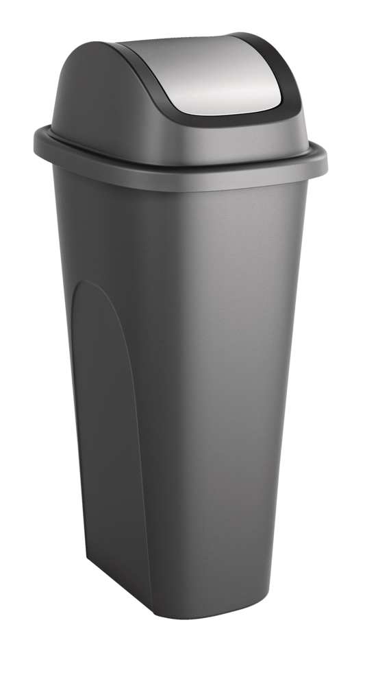 type A Plastic Rectangular Swing Lid Garbage Can, Black/Grey, 42-L T3