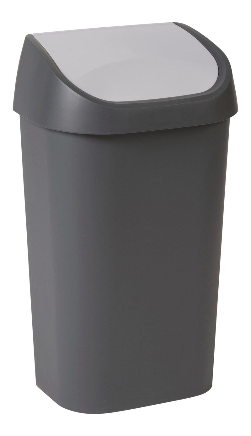 type A Plastic Rectangular Swing Lid Garbage Can, Black/Grey, 50-L I0
