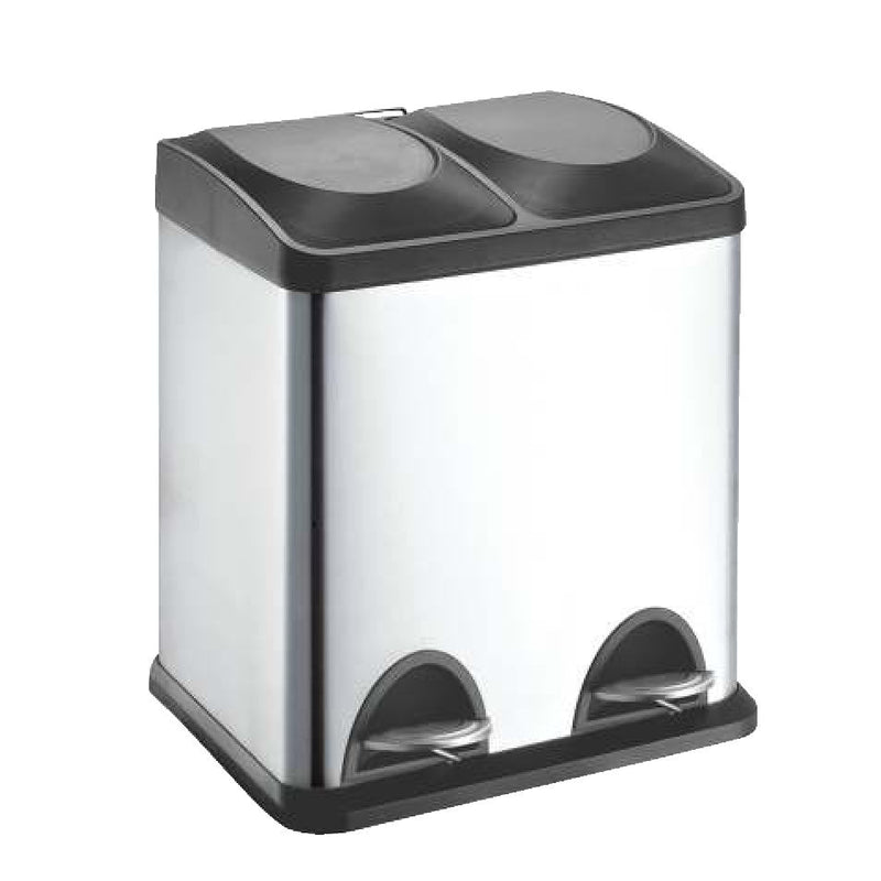 type A Stainless Steel Rectangular 2-Compartment Garbage Can, 2 x 15-L M1