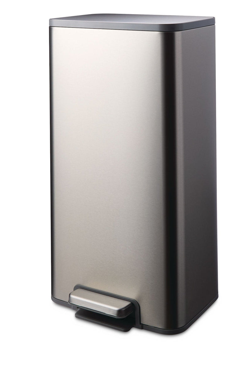 type A Wide Stainless Steel Rectangular Step Garbage Can with Slow Close Lid, 30-L I0