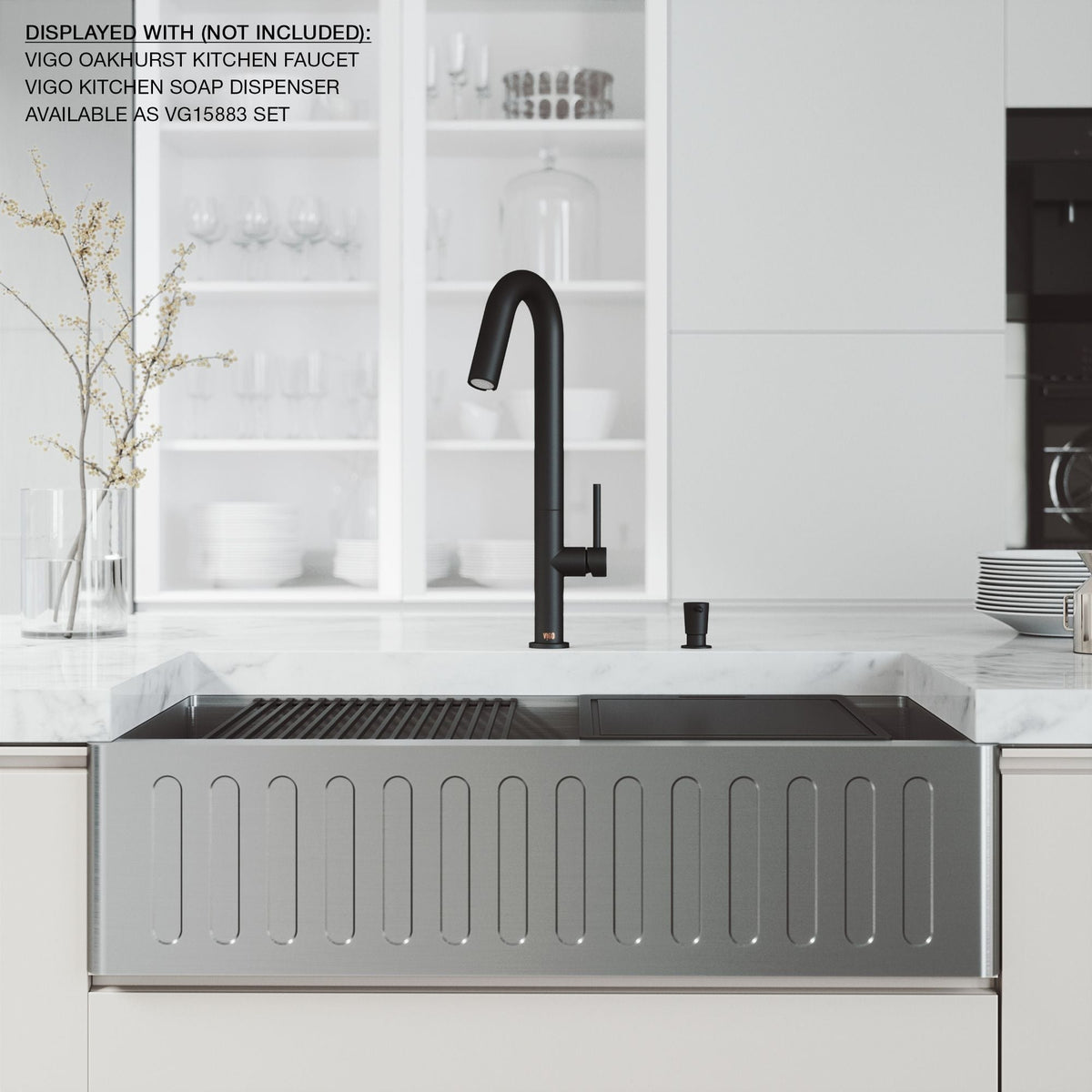 VIGO Oxford Single Farmhouse Kitchen Sink, 36-in x 21-in