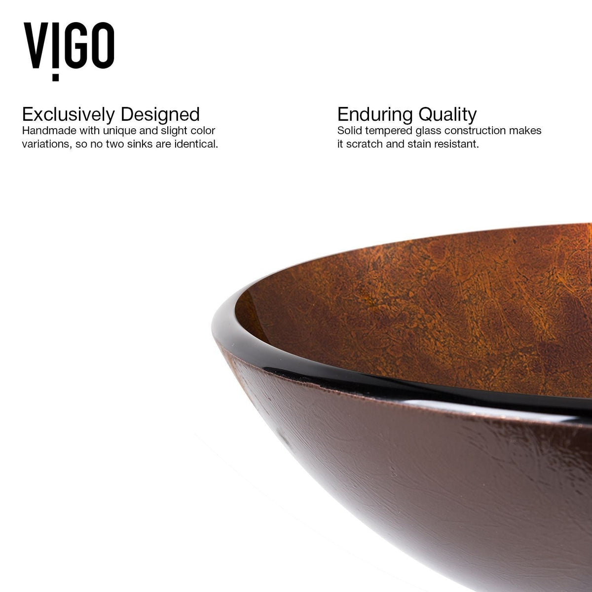 VIGO Round Glass Vessel Bathroom Sink/Basin with Deep Bowl, Russet