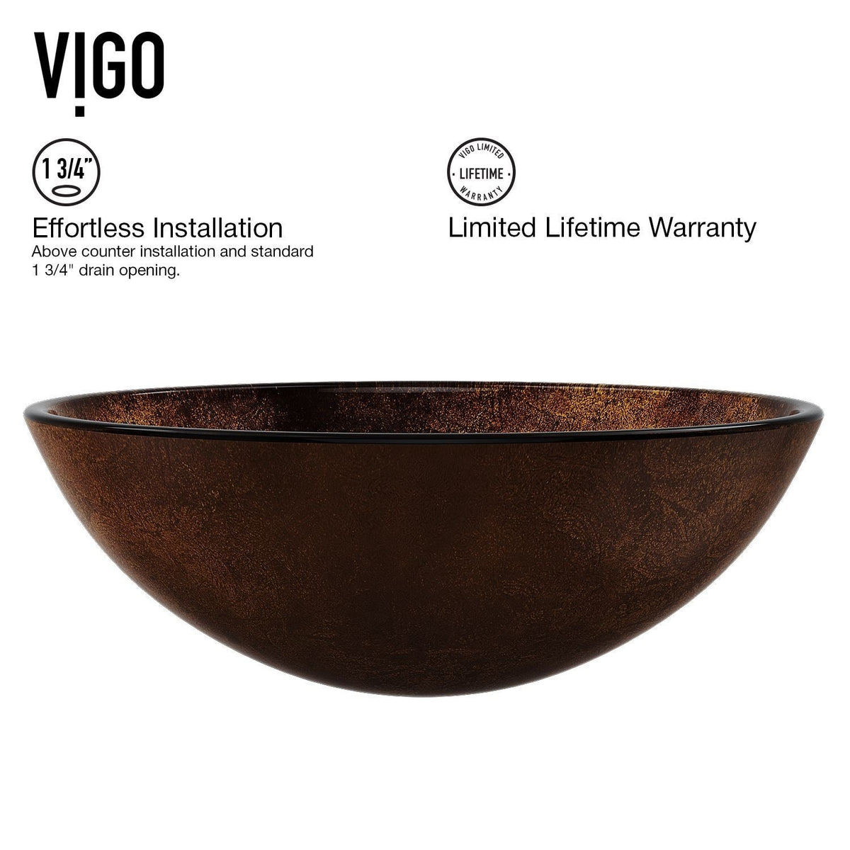 VIGO Round Glass Vessel Bathroom Sink/Basin with Deep Bowl, Russet
