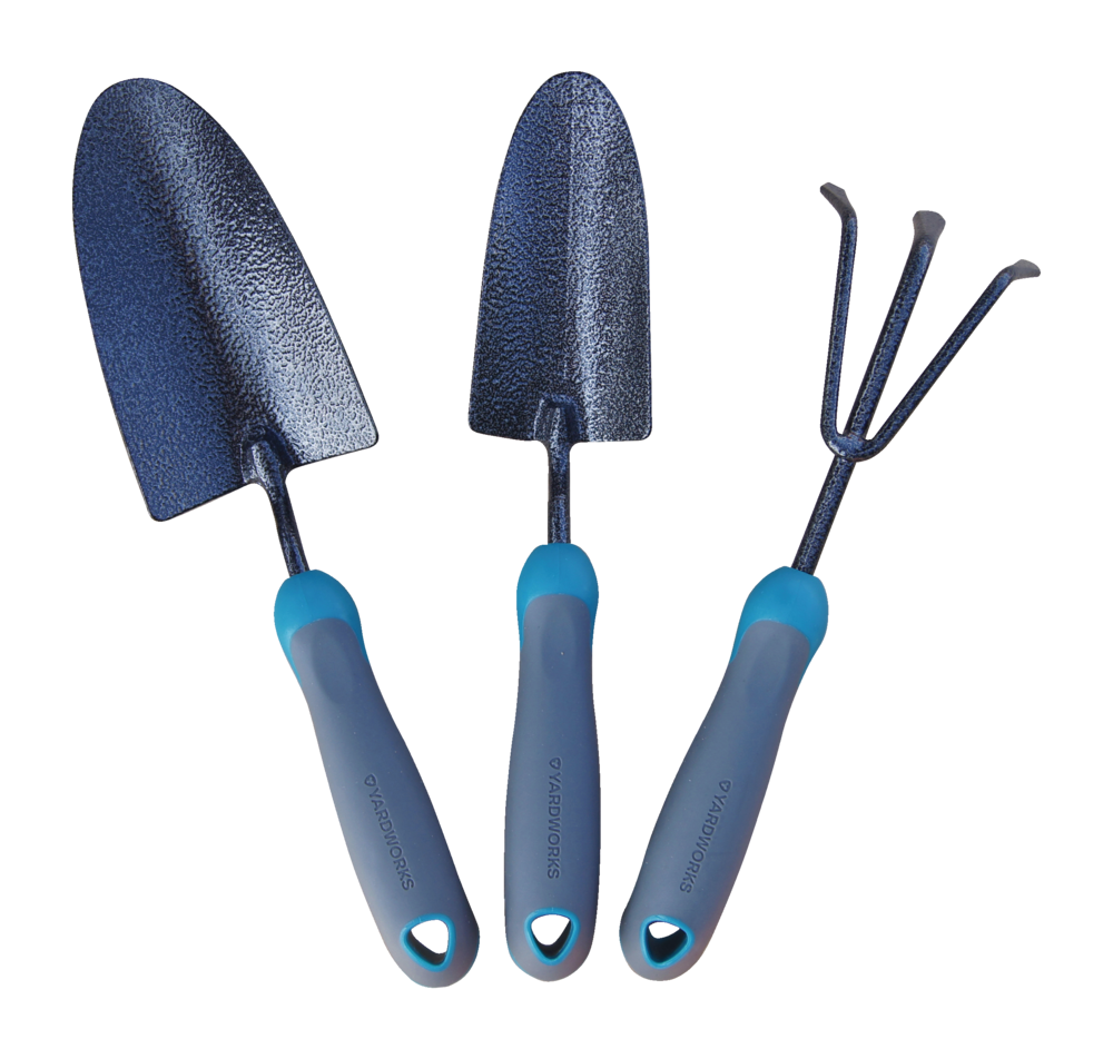 Yardworks Carbon-Steel Garden Tool Set with Rubber Handles, Hammertone Finish, 3-pc
