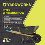 Yardworks Steel Tray 2-Wheel Garden Wheelbarrow, 6-cu-ft